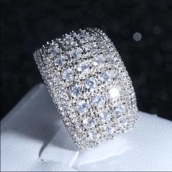 NEW WIDE PAVE BAND 925 STERLING SILVER RING - Picture 4 of 7